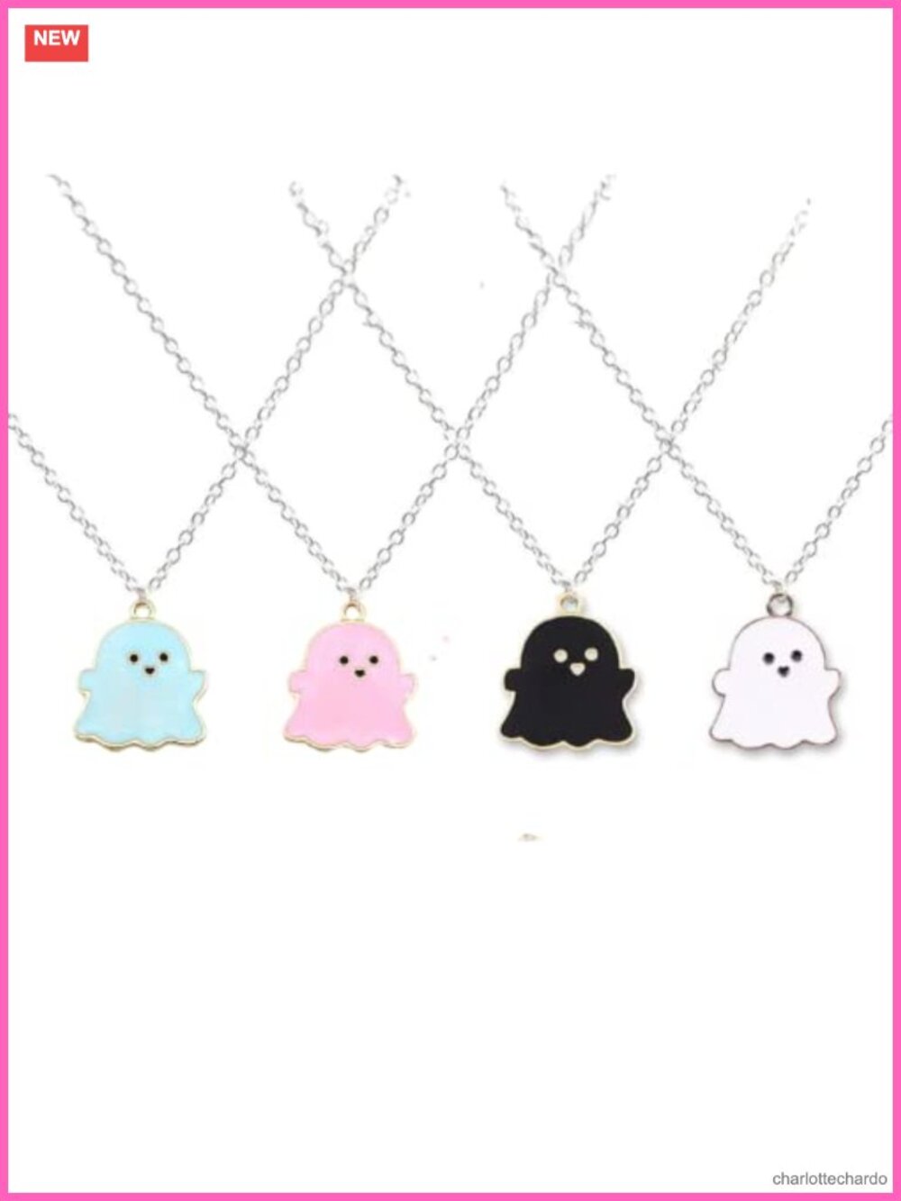 4Pcs Ghost Pendant Necklaces Set Copper Hypoallergenic Halloween Jewelry Gift